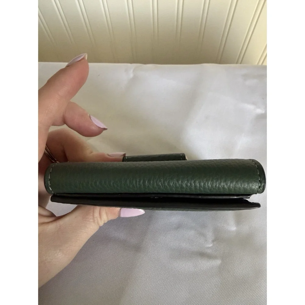 COACH PEBBLED LEATHER MORGAN TRIFOLD WALLET EVERGREEN FORREST GREEN GOLD - Picture 7 of 13